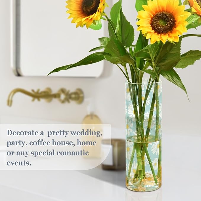 Vase Plastic Vase Elegant Cylinder Flower Vase Shatterproof Decorative Centerpiece for Home Table Office Weddings Events (11.8 x 3.9 in)