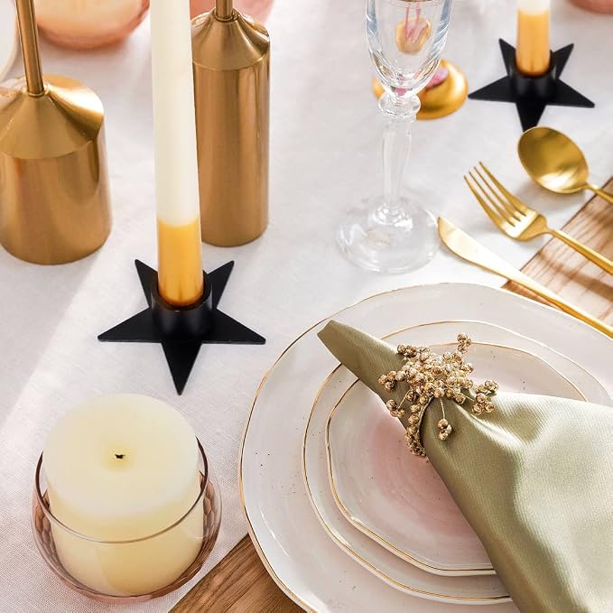 2PCS Pentagram Black Taper Candle Holders, Matte Iron Candlestick Holders Centerpieces for Home Decoration, Wedding Anniversary, Party, Housewarming Gifts.
