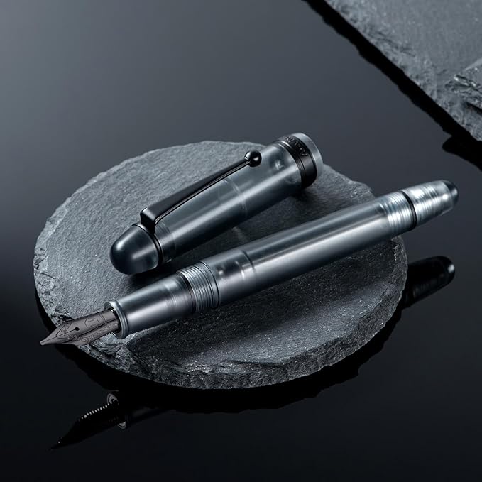Asvine V126 Vacuum Filling Fountain Pen, Matte Black Acrylic Stub Nib 1.1mm Calligraphy Art Drawing with Case Set