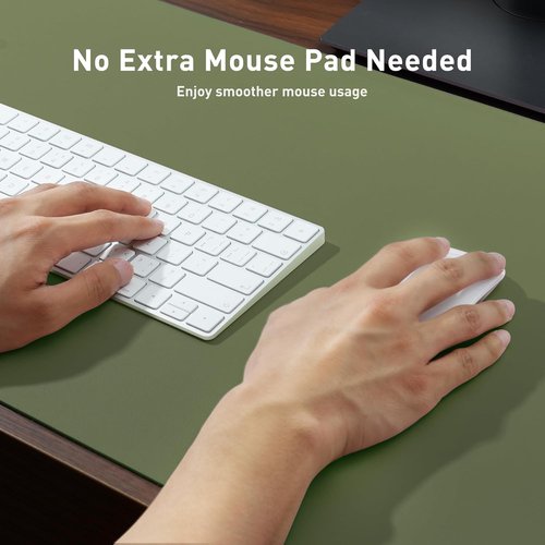 Aothia Leather Desk Pad Protector - Non-Slip PU Leather Office Mat | Waterproof Writing Pad (36" x 17", Olive Green)