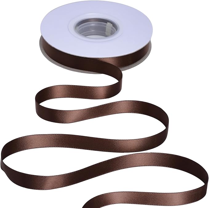 YAMA Brown Double Faced Satin Ribbon 1/2 Inch 25 Yards Brown Fabric Ribbon for Gift Wrapping Crafts Hair Bows Wedding Party Christmas Decoration