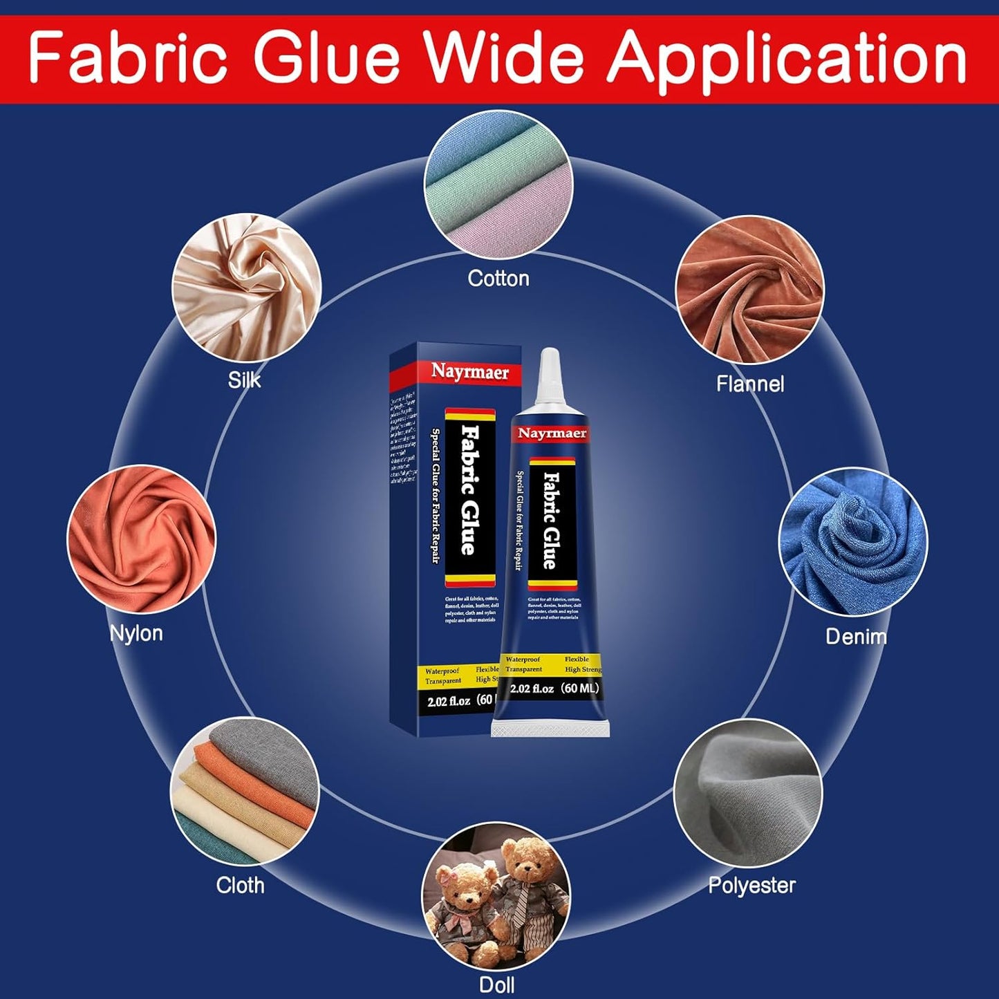 Skiennix Fabric Glue - Permanent Clear Washable Adhesive for All Fabrics | 60g, Waterproof & Fast-Drying