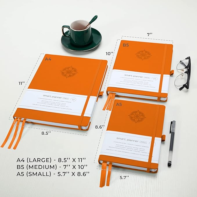 Smart Planner Pro – Undated Daily Planner – Large A4 – Achieve Goals & Increase Productivity with Weekly, Monthly, Work Sections - Organizer Diary with Back Pocket, 3 Satin Bookmarks & Pen Holder