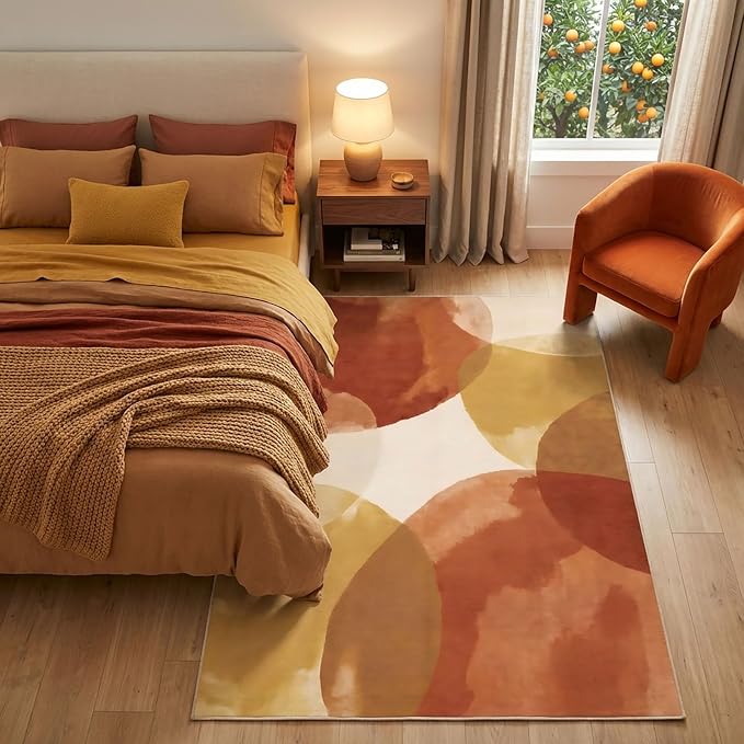 GraceSway 5x7 Area Rug, Modern Abstract Watercolor Rug in Rust Orange and Mustard Yellow, Faux Cashmere Ultra Soft Short Pile, Machine Washable, Non-Slip, for Living Room, Bedroom