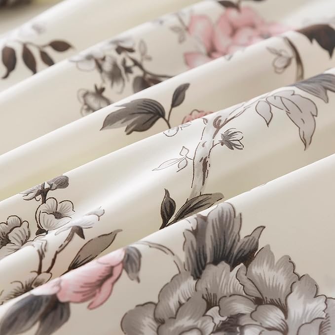 FADFAY Floral Sheets Set Twin Vintage Rose Floral Bedding Shabby Grey and Pink Peony Print Sheets Farmhouse Bedding 800 Thread Count 100% Egyptian Cotton Soft Deep Pocket Fitted Sheet 4Pcs, Twin Size