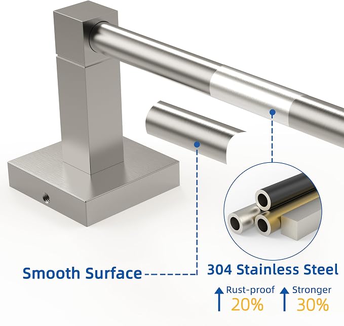 RUACQ Hand Towel Holder, 9 Inch Hand Towel Bar for Bathroom Wall Mounted, 304 Stainless Steel Towel Rack with Square Base(Brushed Nickel)