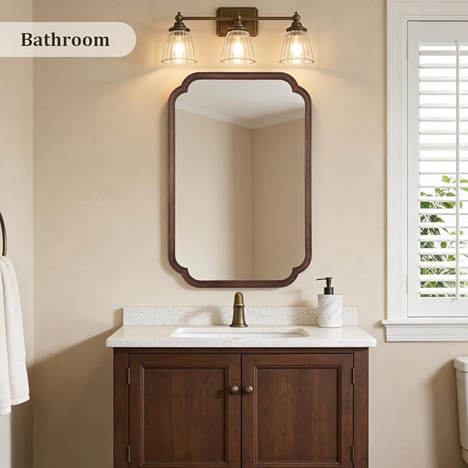 WallBeyond Wood Bathroom Mirror for Wall Mounted with Rounded Corner Wood Frame for Entryway, Living Room or Bedroom Home Decor Vertical or Horizontal Hanging [24" x 36" Walnut Color]