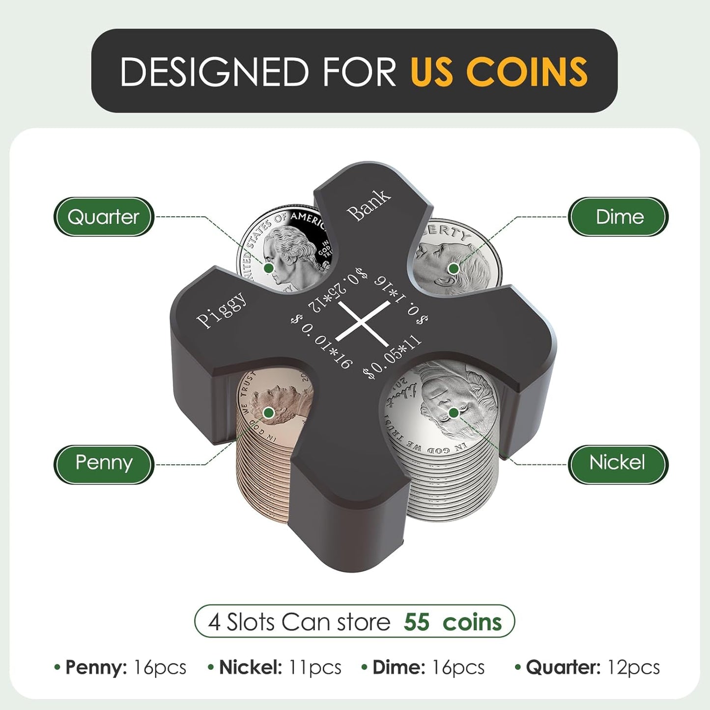 Vcertcpl Car Coin Holder - Portable Silicone Change Organizer for 55 Coins | Gray