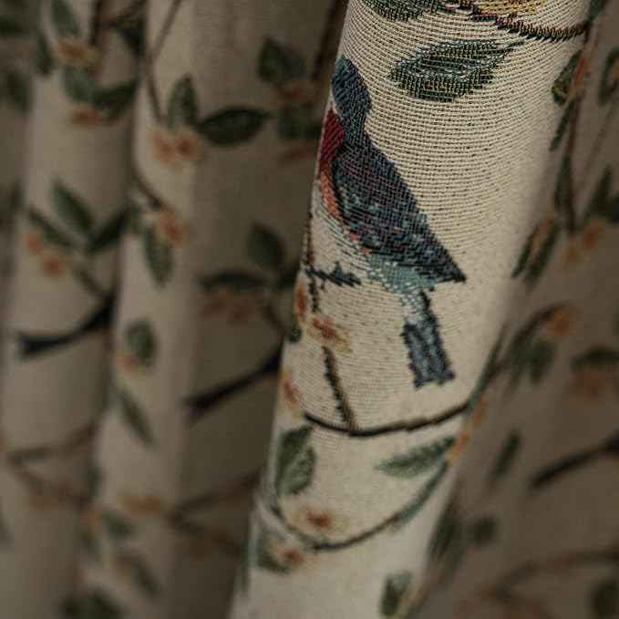 ENJOYBRIDAL Floral 84 Inches Curtains for Bedroom Jacquard Drapes Bird Patterned Semi Sheer Boho Living Room Window Curtains 2 Panels Farmhouse Rod Pocket Light Filtering Decorative Window Treatments