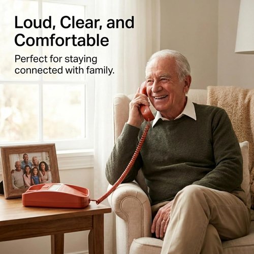 iSoHo Big Button Phone for Seniors - Corded Landline with Loud Ringer & Lighted Keypad - Crimson Red