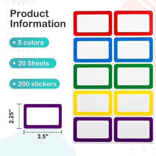 L LIKED Name Tag Stickers - 200 Blank Labels with Perforated Lines | 3.5" x 2.25" for School & Office