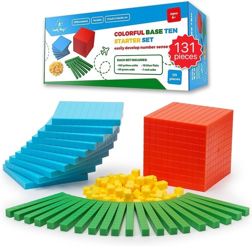 Simply Magic 131 PCS Base Ten Blocks - Engaging Math Manipulatives for K-3 Learning | Counting Cubes & Place Value Tools