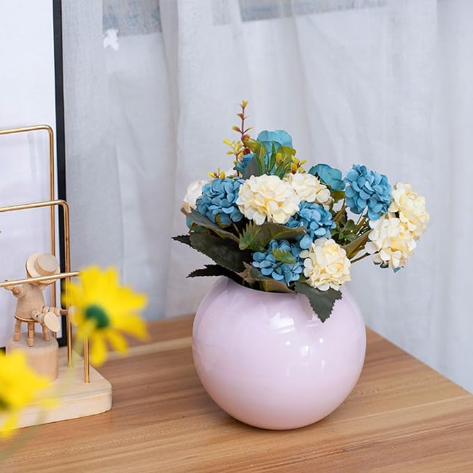 Gold Flower Vase Small Decorative Metal Vases for Table Centerpieces, MIATTCLD Round Gold Plant Pot Home Decor Ideal for Weddings, Parties, Anniversary, Living Room, Restaurants (Black)
