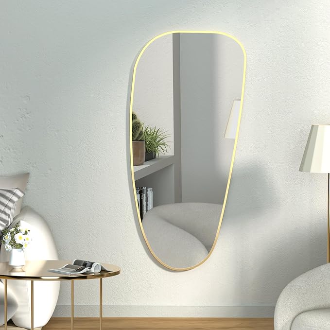 47"x22" Irregular Wall Mirror Gold Asymmetrical Shaped Aluminum Alloy Framed Mirror for Living Room Bathroom Bedroom Entryway Fireplace