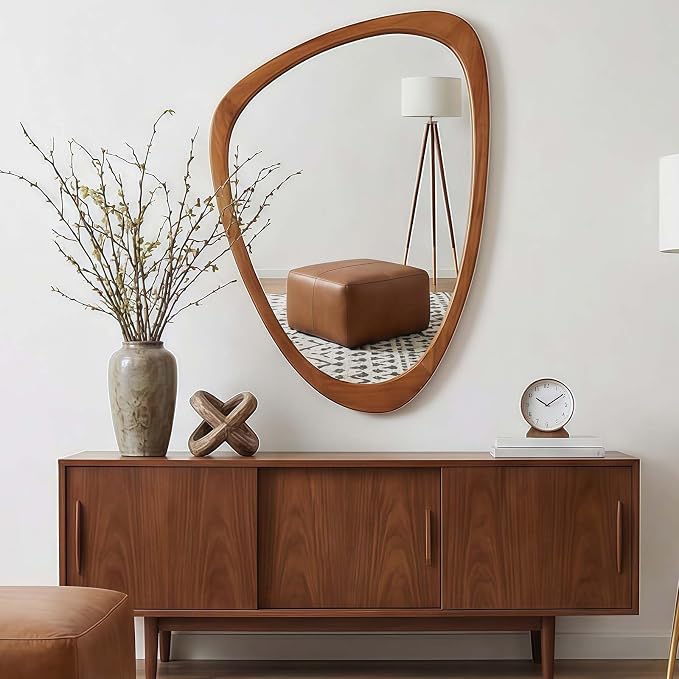 20x30 Inch Asymmetrical Wall Mirror Wood,Rustic Irregular Shaped Vanity Mirror for Bathroom,Bedroom, Living Room, Entryway, Fireplace,Wall Decor,Solid Wooden Frame (Yellow Brown, 20"x30" Inch)