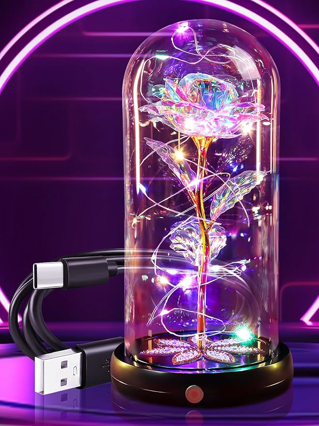 Beferr Birthday Gifts for Women Mom Rechargeable Galaxy Glass Roses Forever Preserved Flowers for Delivery Prime Smart Touch Light Up Rose in Dome Gift for Grandma Sister Wife Her Girlfriends Daughter