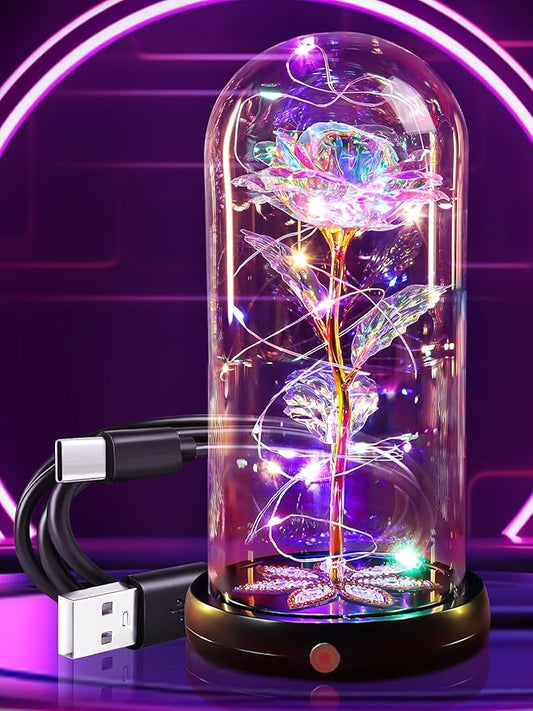 Beferr Birthday Gifts for Women Mom Rechargeable Galaxy Glass Roses Forever Preserved Flowers for Delivery Prime Smart Touch Light Up Rose in Dome Gift for Grandma Sister Wife Her Girlfriends Daughter