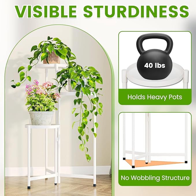 Plant Stand indoor outdoor-3 Tier black Tall Metal Flower Pot Holder 9in Wide Potted Display Rack - Heavy Duty Corner Plant Shelf for Patio Garden Balcony Living Bedroom Room