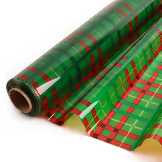 CMFYHM Christmas Cellophane Wrap Roll (34" x 100’Ft) 3 Mil Thicken Long Film Gift Wrappings for Baskets, Box,Wine, Christmas Decor