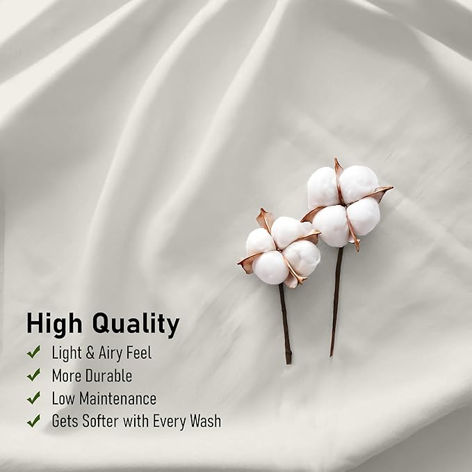 RUVANTI 100% Cotton California King Sheet Sets, 4 Pieces, Soft & Breathable Percale Weave Bedding, Deep Pocket 14", Hotel Standard, Crisp Cool Feel & Durable, Perfect Dyed Sheets, Ivory
