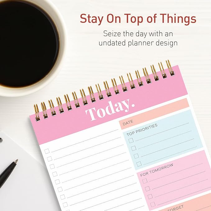Sweetzer & Orange Daily & Weekly To Do List Notepad – Undated Work Planner & Organizer with Wish List Section, 52-Sheet Coiled Task Pad for Productivity – PINK To Do List Notebook for Work