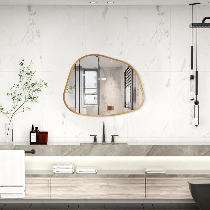 Irregular Mirror for Wall, Gold Wall Mirrors Decorative 20"x16" Asymmetrical Mirrors Aluminum Alloy Frame for Bathroom, Bedroom, Living Room, Cloakroom, Entryway
