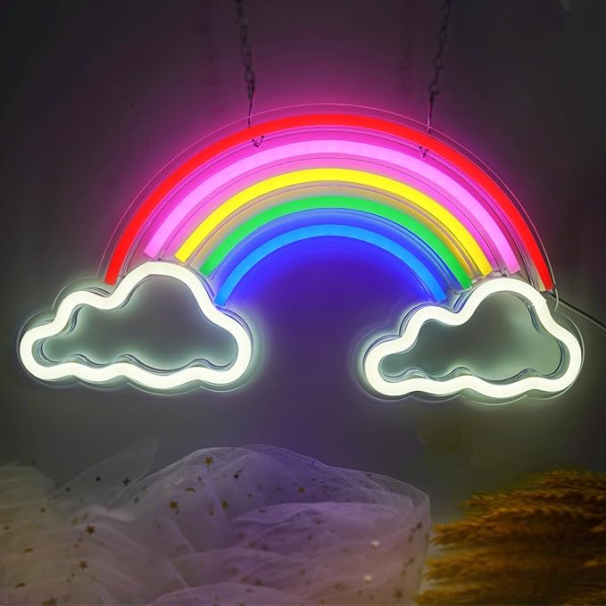 Neon Sign Light, Neon Rainbow Light for Kids USB Powered Rainbows LED Signs for Bedroom, Neon Sign for Wall Decor, Colorful Rainbow Cloud LED Sign, Party, Nightlight, Gift