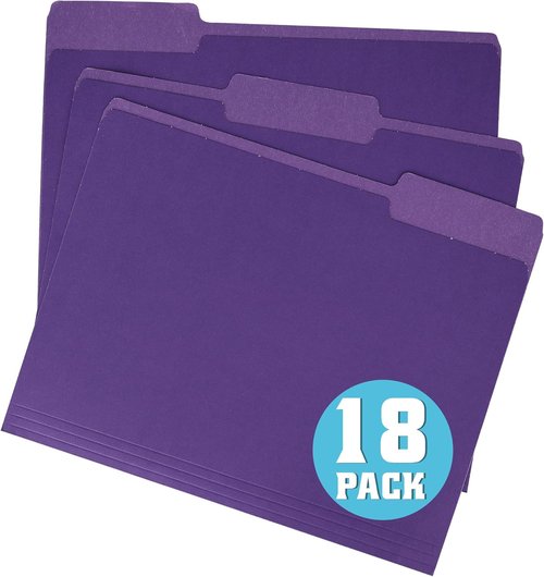 PMYBUPo File Folders - 18 Pack Letter Size 8.5x11 Inch | Colorful 1/3 Cut Tab Purple Office Organizers