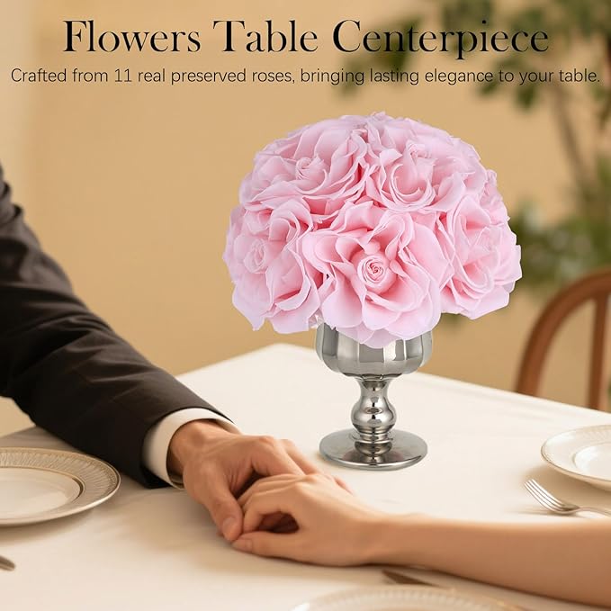 Forever Flowers Preserved Pink Roses in Glass Vase, Flower for Delivery, Eternal Roses Gift for Women, Table Centerpiece Flowers for Home Decor Wedding Birthday Anniversary Party