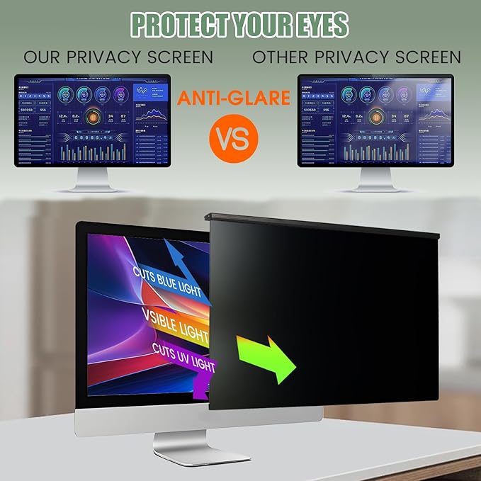 [2 Pack/Family Size]Eliwhale 24 inch Computer Screen Privacy Filter for 16:9 Widescreen Monitor, Matte Anti-Glare and Anti-Spy, Bluelight Block, Eye Healthy Privacy Shield, Width*Height: 531mm*299mm for LG HP AOC Acer and More