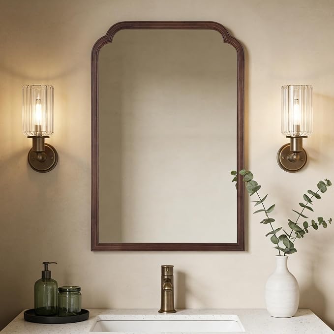 WallBeyond Wooden Framed Wall Mirror, Natural Wood Bathroom Vanity Mirror for Entryway, Living Room or Bedroom Home Decor Vertical or Horizontal Hanging [24" x 36" Walnut Color]