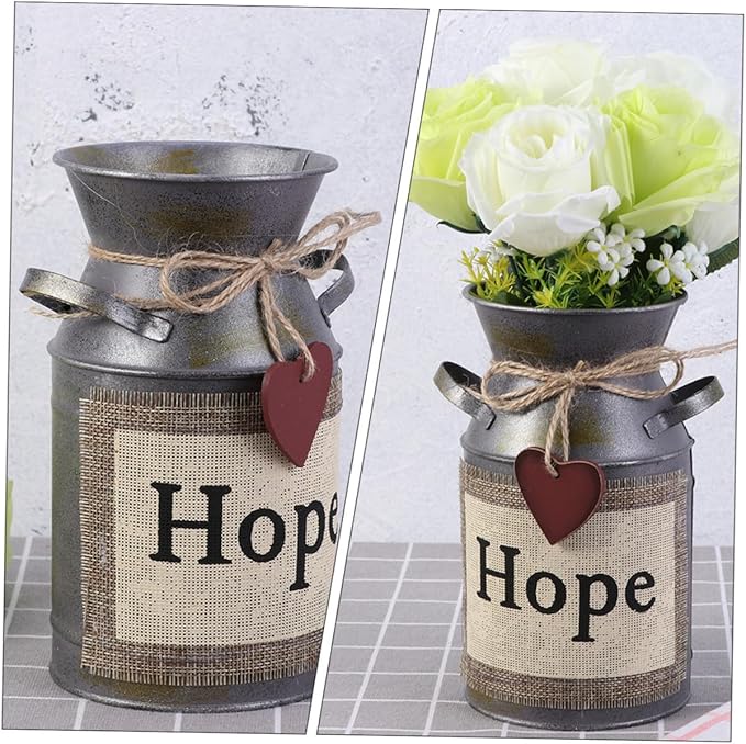 Zerodeko 2pcs Vintage Style Decorative Flower Buckets Retro Iron Plant Containers Creative Rustic Flower Arrangement Pots for Home Wedding Living Decor