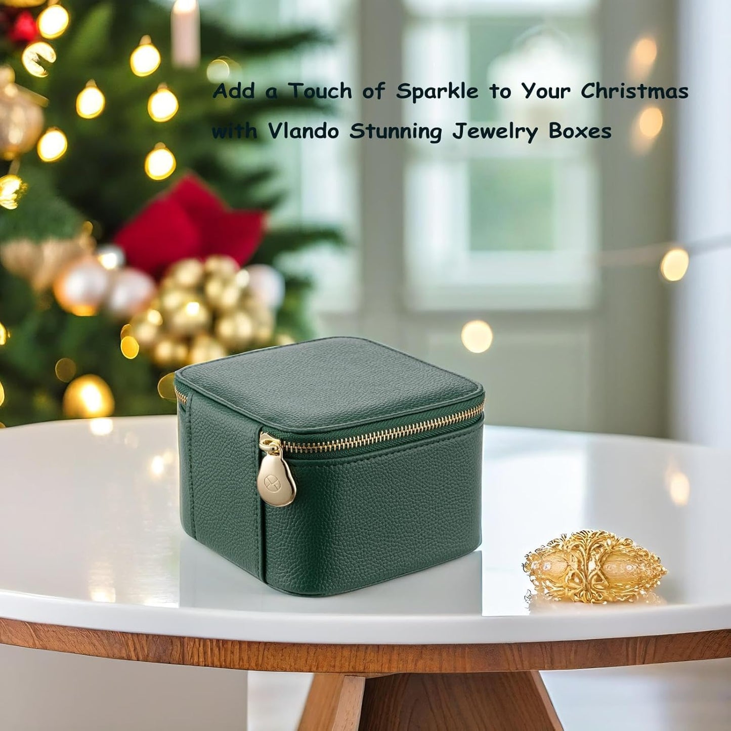 VLANDO Travel Jewelry Box Organizer - Portable PU Leather Case with 6/8/12 Zippered Pouches | Compact Dark Green Storage for Earrings, Rings, Necklaces, Bracelets