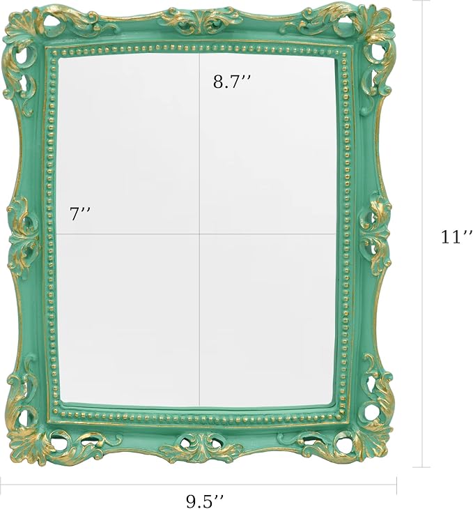 Funerom Vintage 11 x 9.5 inch Decorative Mirror, Wall Mounted & Tabletop Makeup Mirror ，Square (Light Green)