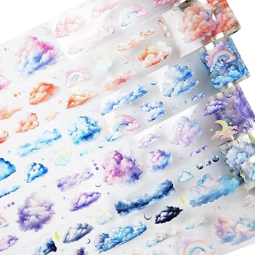 AuriicLeaf Cloud PET Tape Set, 6 Rolls Pre-Cut Sky Ephemera for Junk Journaling, Scrapbooking, Crafting, DIY Projects, Diaries, and Art Supplies