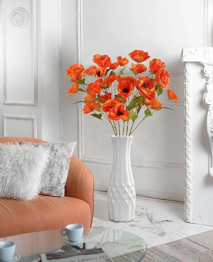 30 Heads 6 PCS Orange Poppy Flowers Artificial Flowers Silk Flowers 32 in Poppy Flowers for Wedding Home Party Table Centerpiece Arrangement Decoration (Orange)