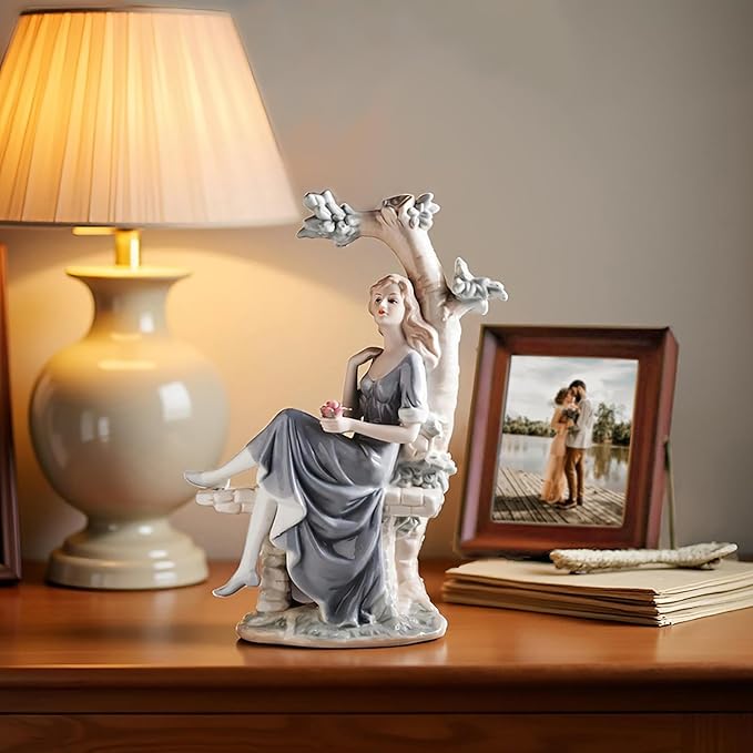 MTME Porcelain Figurine, Lady with Flowers, Memorabilia, Wedding Gifts, Statue Home Decor (Youth)