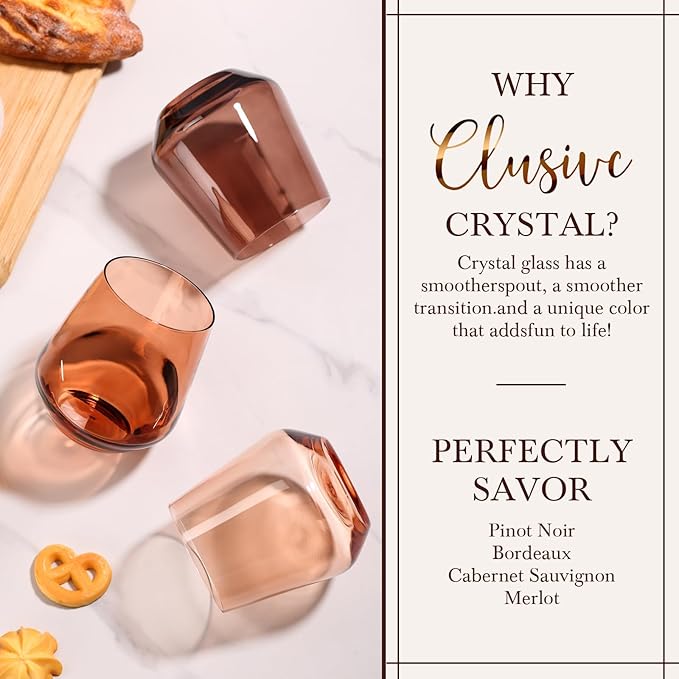 Venus Stemless Wine Glass Set of 6-17oz Wine Glasses, Stemless Drinking Glasses for Wine, Cocktails & Beverages - Elegant Glassware for Home, Bar & Holiday Use