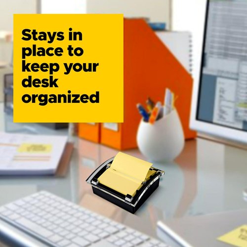 Post-it® Note Dispenser - Black Base with Clear Top | Includes 50 Sheets of 3x3 Canary Yellow Notes