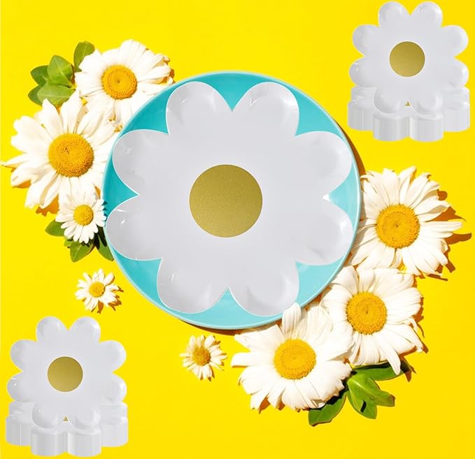 40pcs Daisy Paper Plates Disposable Daisy Flower Shaped Dinner Plates Groovy Party Plates Summer Retro Boho Hippie Dessert Paper Tray for Birthday Wedding Party Supplies (7 inch/White Daisy)