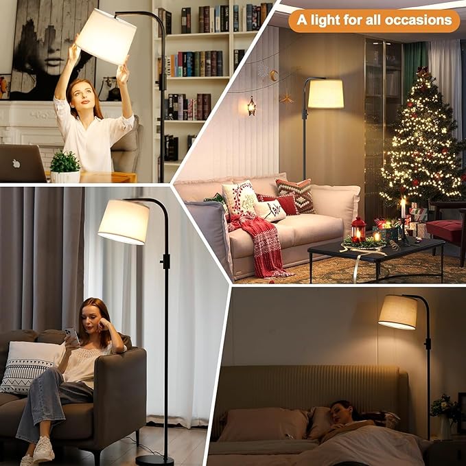 Ambimall Fully Dimmable Floor Lamp with 9W LED Bulb, Standing Lamp for Living Room with Adjustable Head, Modern Standing Tall Light with Rotary Switch for Office