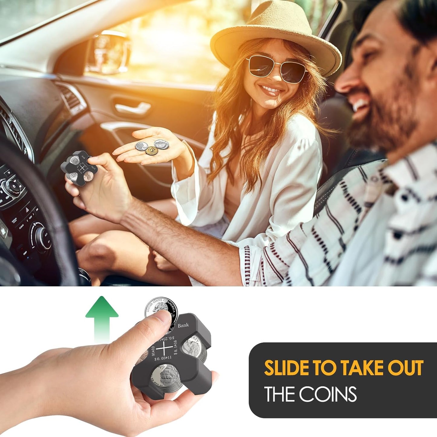 Vcertcpl Car Coin Holder - Portable Silicone Change Organizer for 55 Coins | Gray