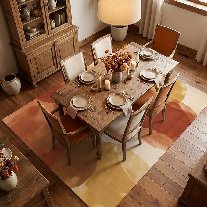 GraceSway 5x7 Area Rug, Modern Abstract Watercolor Rug in Rust Orange and Mustard Yellow, Faux Cashmere Ultra Soft Short Pile, Machine Washable, Non-Slip, for Living Room, Bedroom