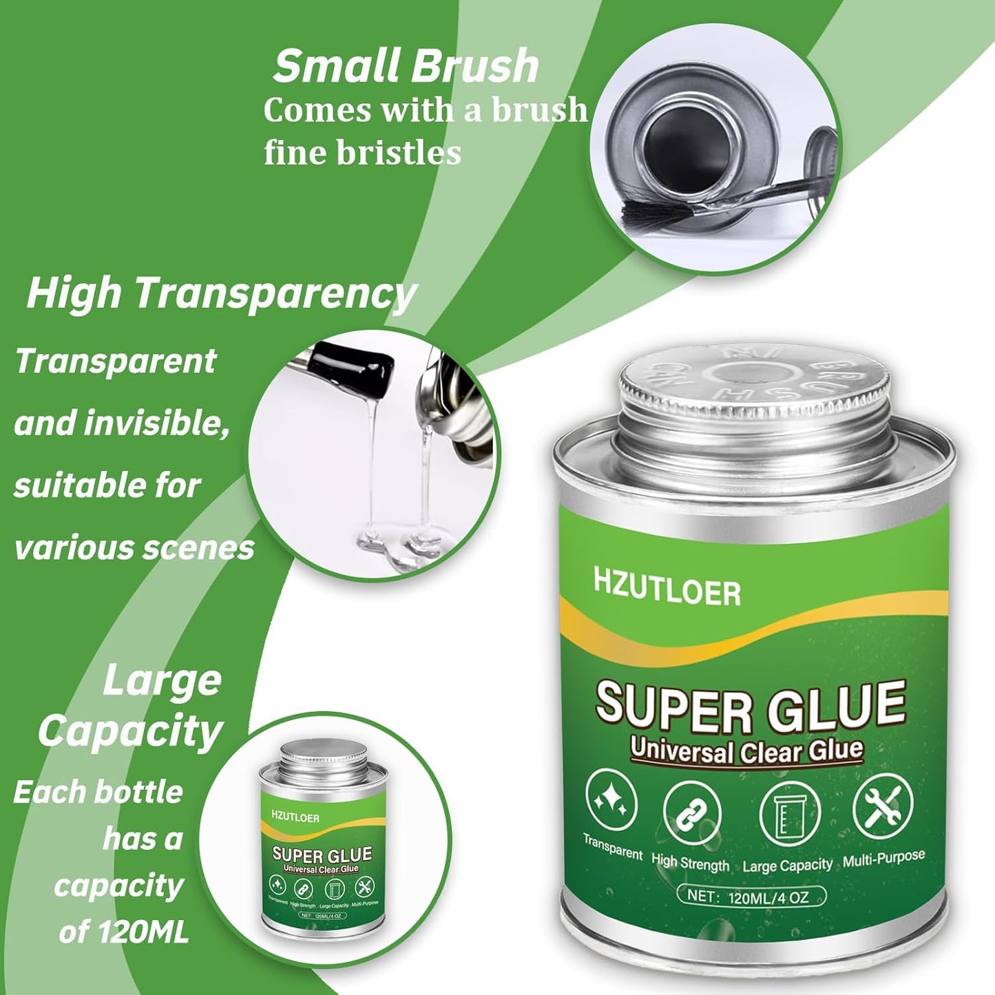 Super Glue | Clear Multi-Purpose Adhesive with Brush - 4 oz Strong Instant Glue for Wood, Ceramic, Leather, Plastic, Glass, Metal, Rubber, DIY Crafts