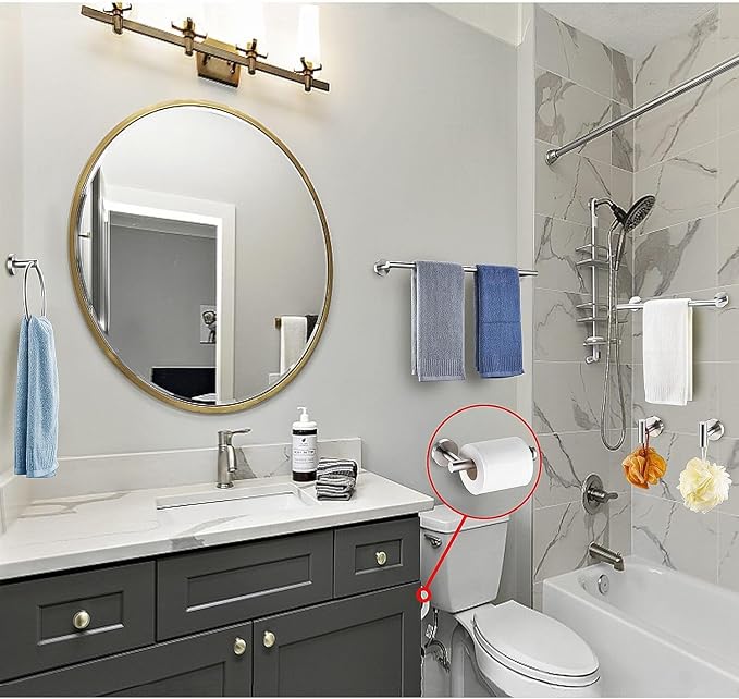 6 Pieces Brushed Nickel Bathroom Hardware Accessories Set, SUS304 Stainless Steel 24 Inch Bath Towel Bar Set, Round Bathroom Towel Holder Set, Towel Racks for Bathroom Wall Mounted