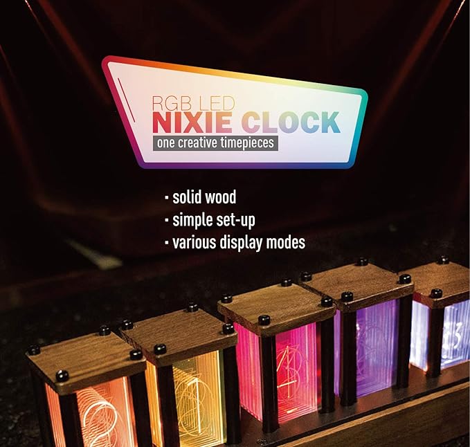 Adventurers Nixie Tube, Wood RGB Digital with Retro Modern Desktop Design, DIY Pseudo Glow Tube Kit, Decoration Desktop, Gift (Cherry Wood)