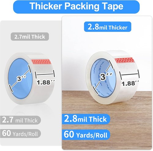JARLINK Heavy Duty Clear Packing Tape - 24 Rolls, 2.8mil Thickness, 1.88" Wide, 60 Yards Each