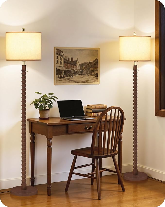 65" Solid Wood Floor Lamps for Living Room with Pull Chain Switch, Adjustable Color Temperatures, Vintage Farmhouse Floor Lamp, Tall Standing Lamp for Bedroom, Entryway, Reddish Brown SVE28LD05