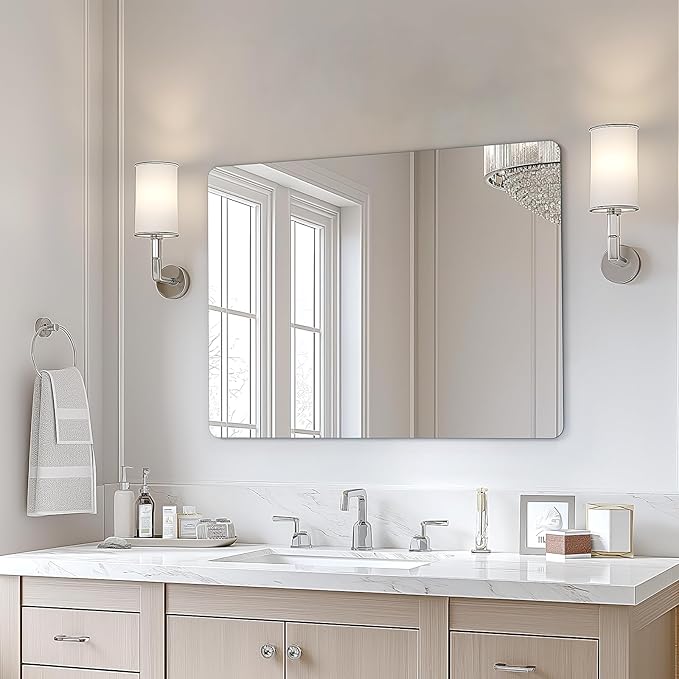 USHOWER 40x30 Inch Large Frameless Bathroom Mirror, Rectangle Wall Vanity Mirror for Bathroom, Bedroom, Entryway, Dining Room, Polished Edge, Tempered Glass