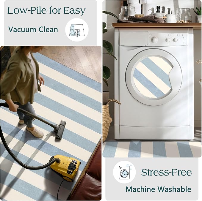 Front Door Mat Outside Entrance - 2x3 Sky Blue White Non-Slip Washable Doormat Indoor Outdoor Entrance Striped Rug Small Throw Rugs for Entryway Bedroom Kitchen Laundry Room Summer Porch Decor